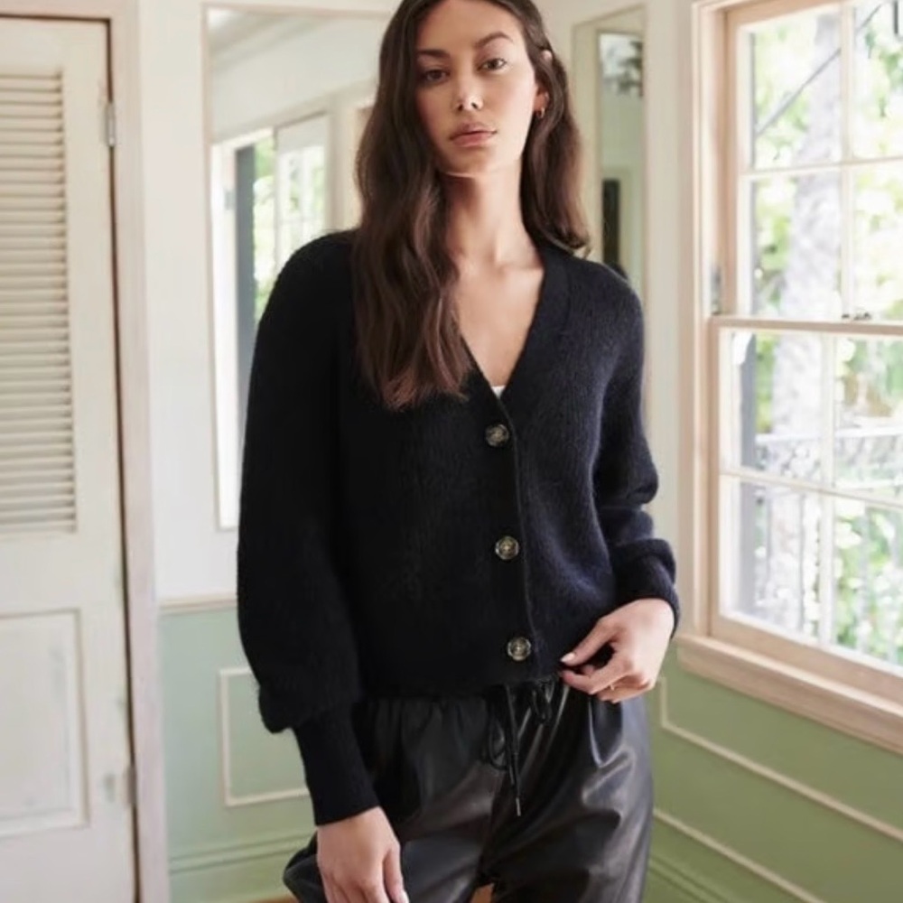 Quince Black Button-Up Alpaca and Wool blend Cardigan